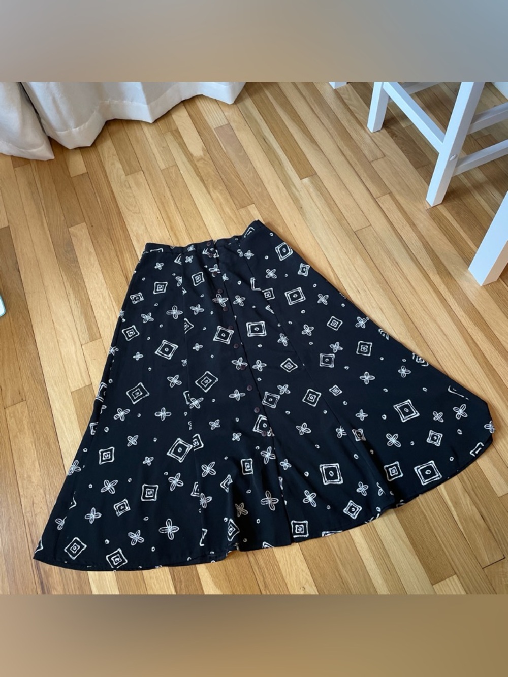Black Patterned A-Line Skirt